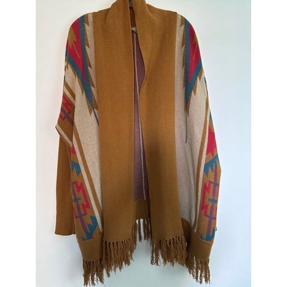 Ecotè Oversized Southwestern Fringe Cardigan Festival Boho Western Aztec Sz XS